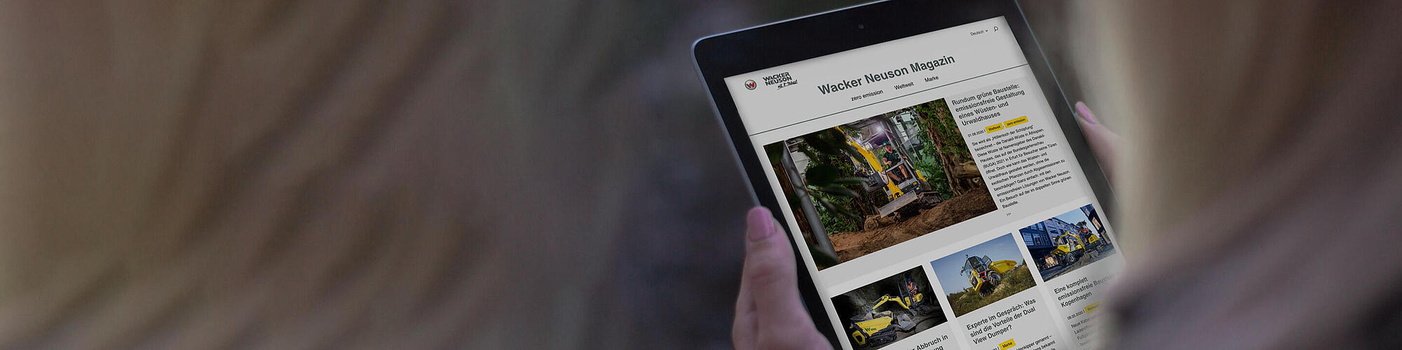 Wacker Neuson Online Magazine na tabletu.