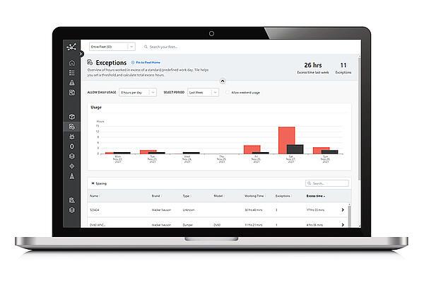 Notebook s náhledem EquipCare Manager Exceptions.