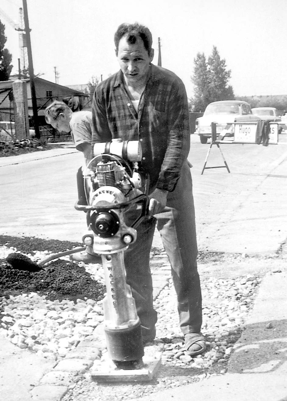 Vintage Wacker Neuson rammer used for soil compaction during early road construction work